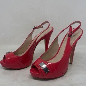 BCBGeneration Red Patent Peep-Toe Slingback Heels 9